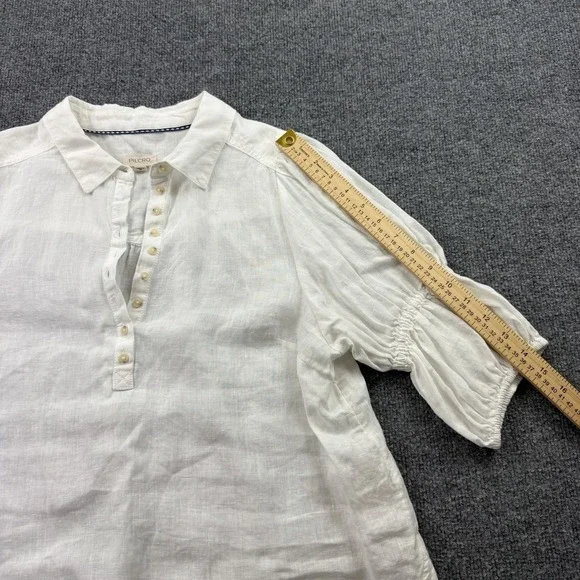 Pilcro White 100% Linen Puff Sleeve Boho Popover Blouse Top Size M - Picture 4 of 7